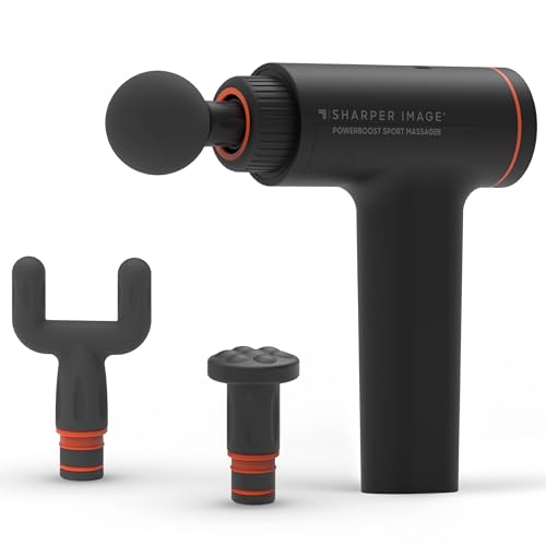 Sharper Image Powerboost Sport Percussion Massager, Lightweight Portable Design with Quiet Drive Technology, Includes 3 Attachments