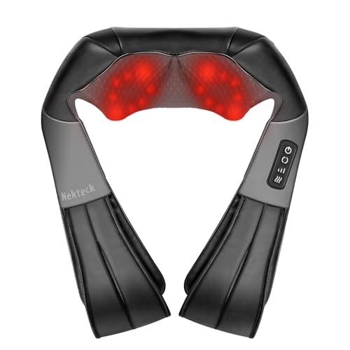 Nekteck Shiatsu Neck Massager with Heat for Pain Relief Deep Tissue, 2026 Upgraded 3D Back Shoulder Kneading Massage Pillow, Relaxation Gifts for Mom Dad Friends, Black(NOT Cordless)