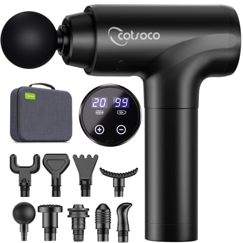 cotsoco Massage Gun Deep Tissue, Muscle Massage Gun with 9 Attachment Heads 20 Speeds & Silent Brushless Motor for Pain Relief, Handheld Percussion Back Massager Gun, Fathers Day Dad Gifts(Black)