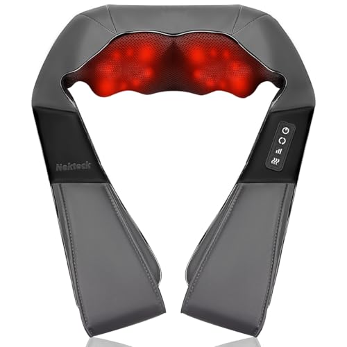 Nekteck Shiatsu Neck Massager with Heat for Pain Relief Deep Tissue, 2026 Upgraded 3D Back Shoulder Kneading Massage Pillow, Body Muscle Relaxation Tool Gifts for Him Her Mom Dad, Gray (NOT Cordless)