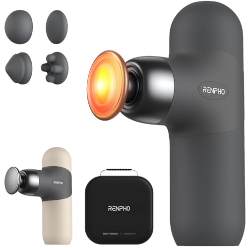 RENPHO Mini Thermal Massage Gun with Heat, Portable Deep Tissue Percussion Massager with 4 Heads for Neck & Back Comfort, Ultra-Quiet for Home, Office & Travel, Carry Case, Gifts for Men Women