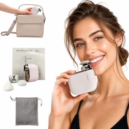 Mini Massage Gun, Portable Deep Tissue Muscle Massager with 4 Heads, Adjustable Speed & Pressure, Quiet Powerful Motor, Rechargeable Handheld Percussion Massager for Neck, Shoulder, Back & Legs Pink