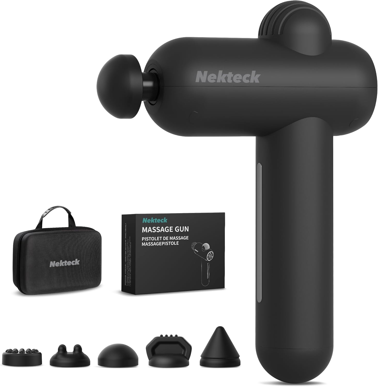 Nekteck Massage Gun Deep Tissue - 12mm Amplitude, 30 Speeds, Full-Body Muscle Relaxation Device with 5-Head for Pain Relie...