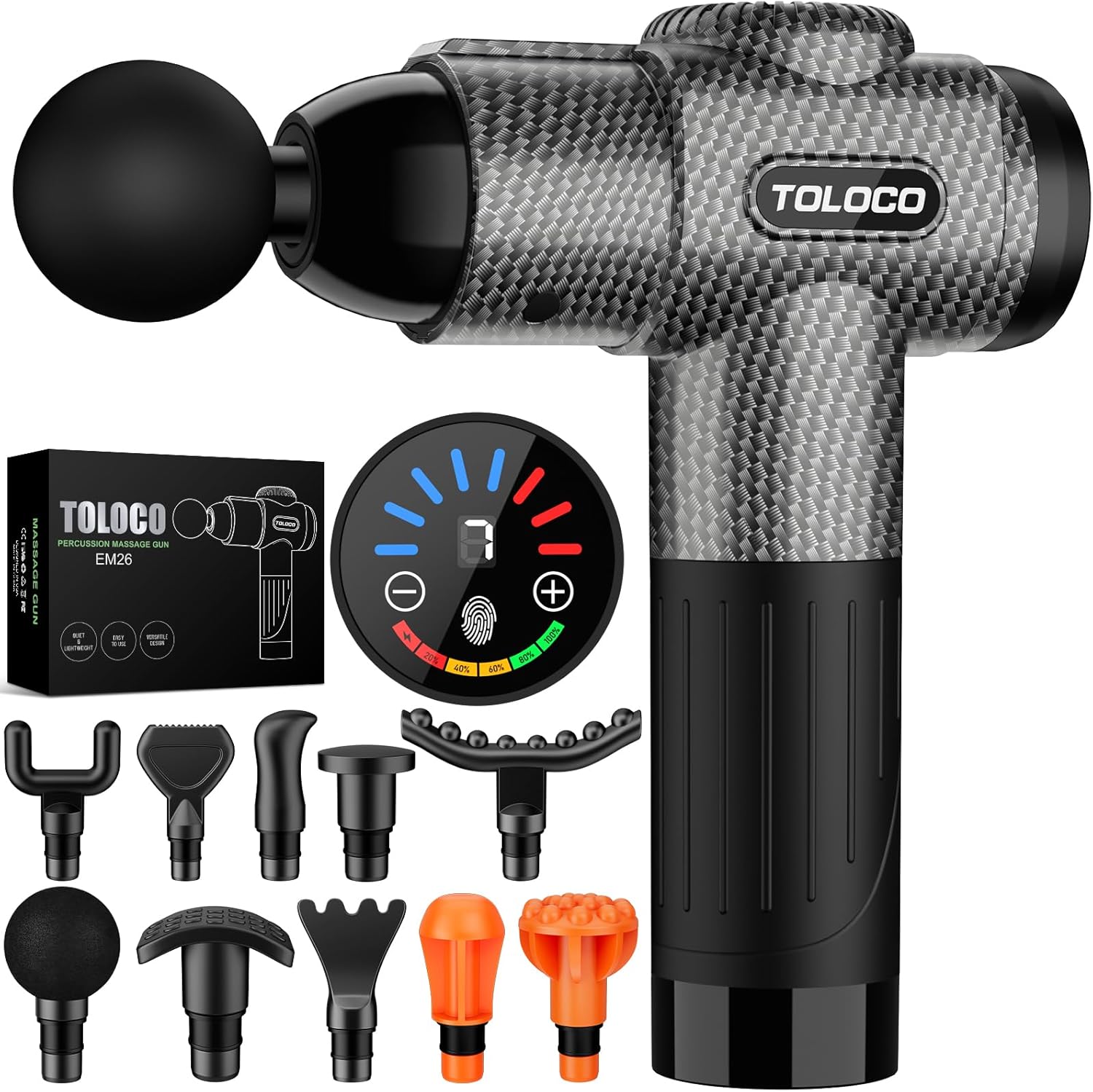 TOLOCO Massage Gun, Deep Tissue Back Massage for Athletes for Pain Relief, Percussion Massager with 10 Massages Heads & Si...